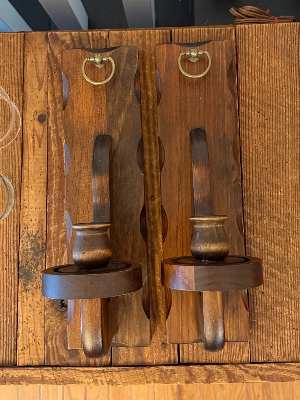 Pair of Rustic BOHO Farmhouse Candle Wall Sconces with Clear Glass Chimneys